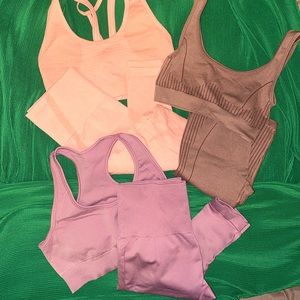 Bundle of 3 activewear sets: peach, blush purple & mauve. Size small.